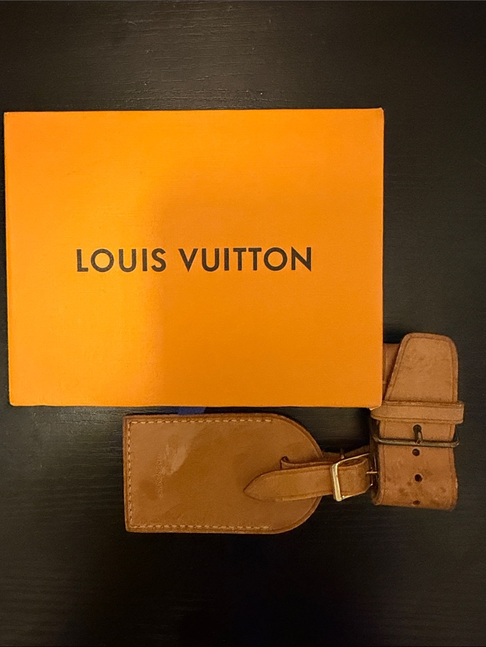 Louis Vuitton Tan Leather Luggage Tag and Belt Set